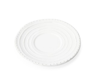 Photo of One empty ceramic plate isolated on white