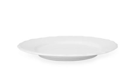 Photo of One empty ceramic plate isolated on white