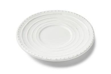 Photo of One empty ceramic plate isolated on white