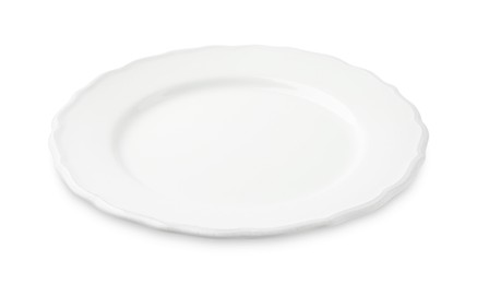 Photo of One empty ceramic plate isolated on white