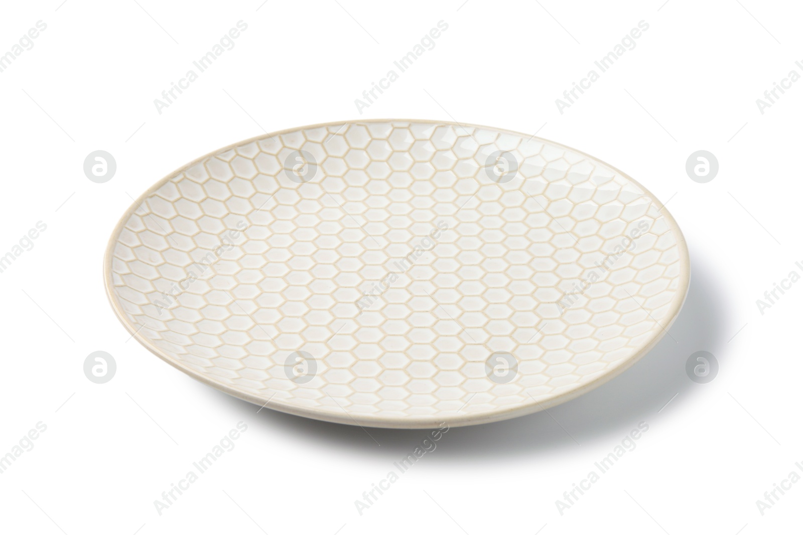 Photo of One empty ceramic plate isolated on white