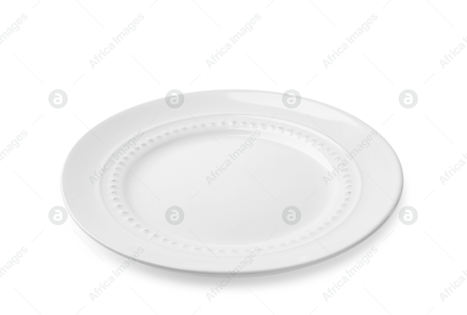 Photo of One empty ceramic plate isolated on white