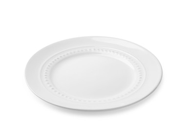 Photo of One empty ceramic plate isolated on white