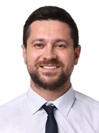 Image of Passport photo of man on white background