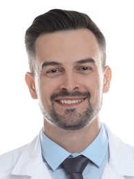 Image of Photo of health worker for ID card or other document. Portrait of man on white background