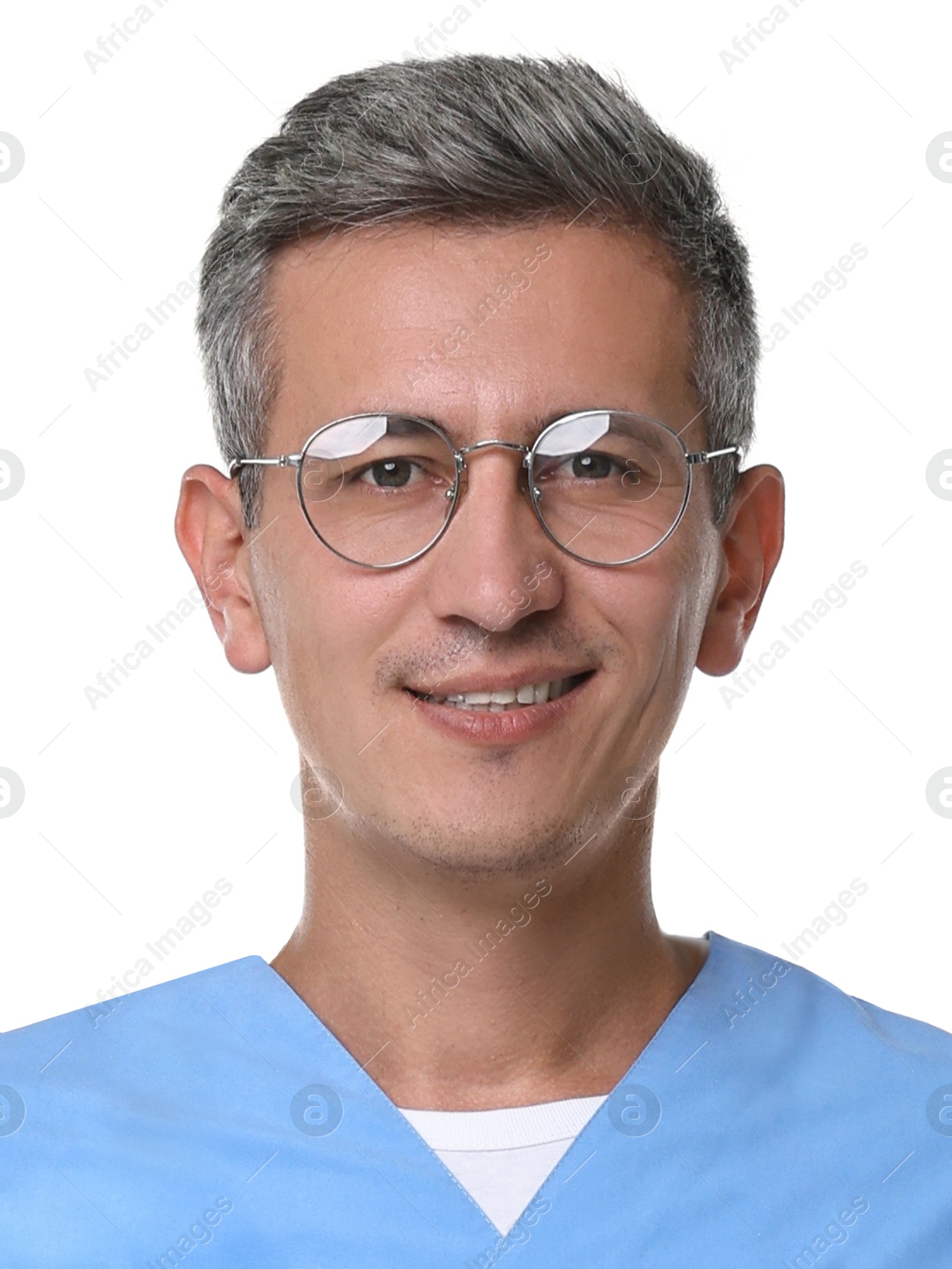 Image of Photo of health worker for ID card or other document. Portrait of man on white background