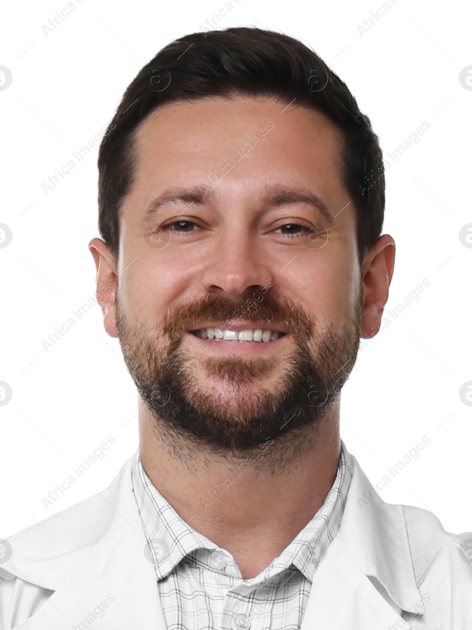 Image of Photo of health worker for ID card or other document. Portrait of man on white background