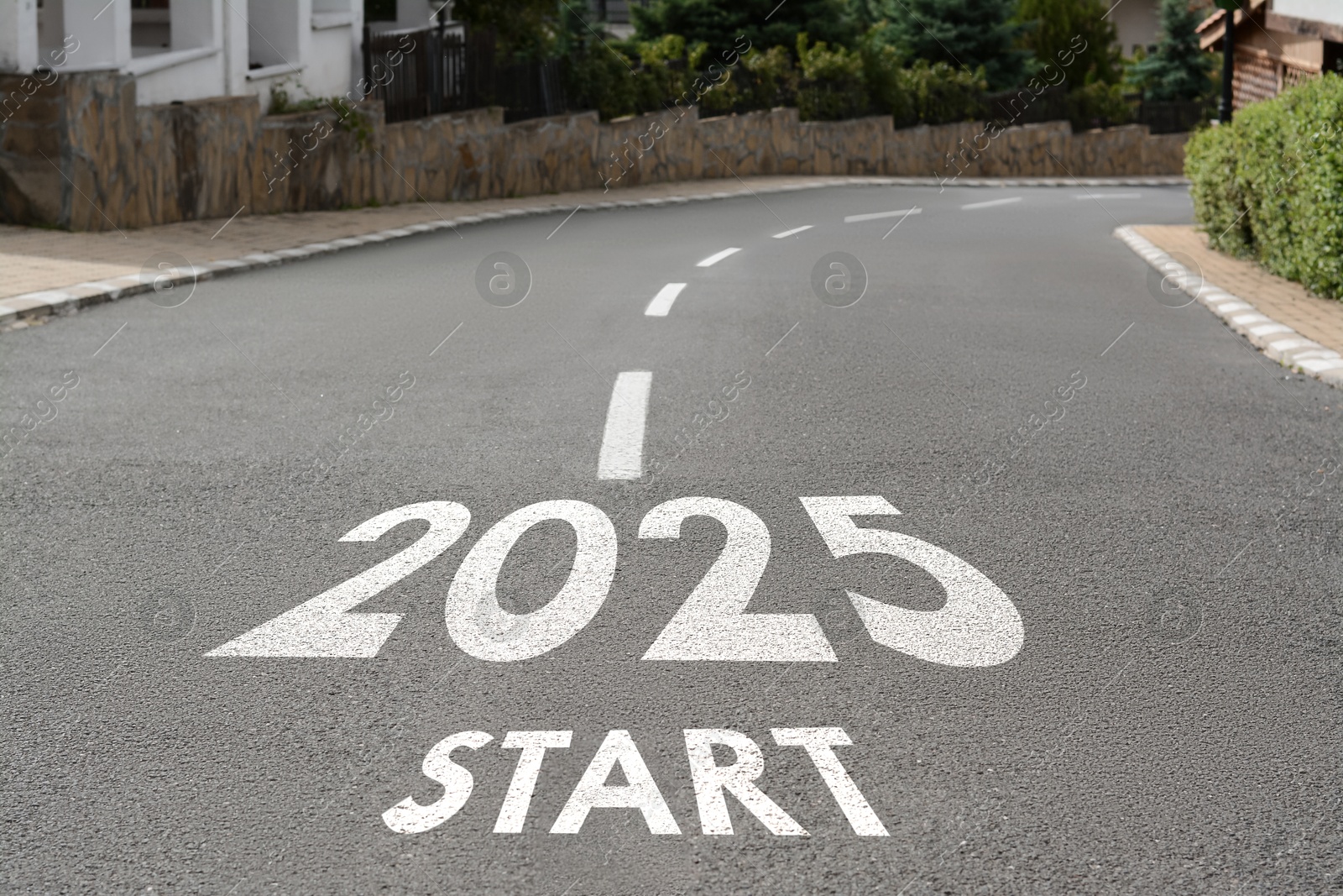 Image of 2025 Start sign on asphalt road. Concept of new year, fresh beginning