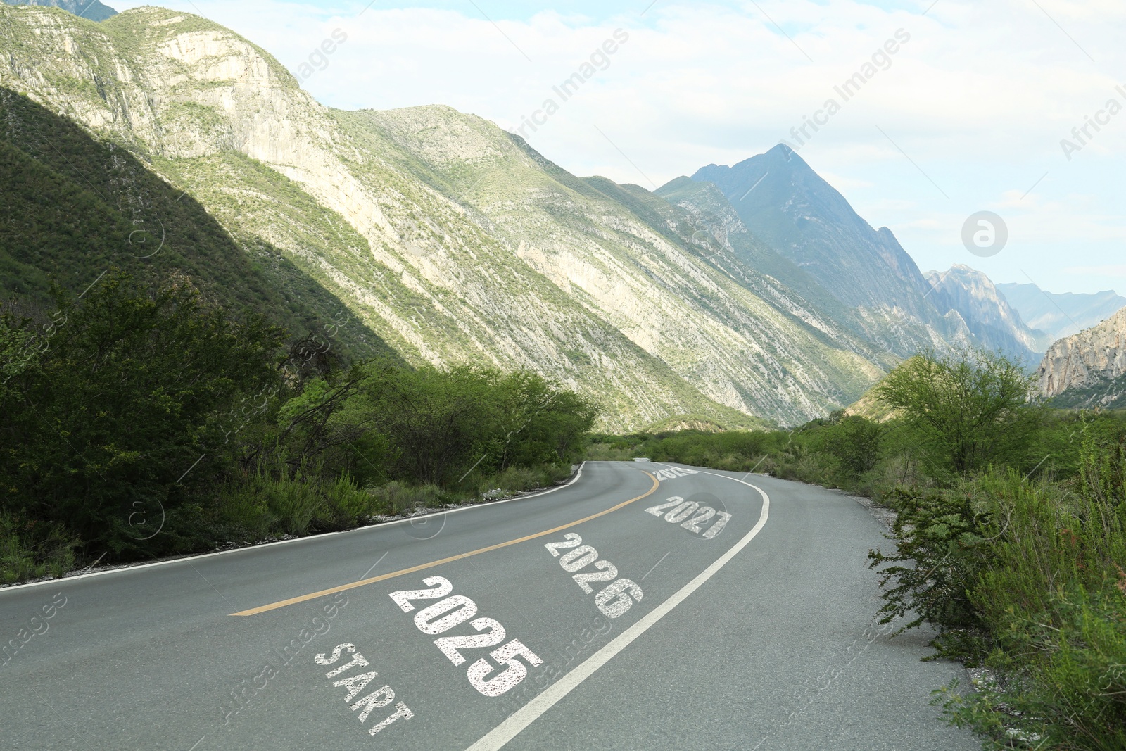 Image of Asphalt road with Start, 2025, 2026 and so on signs. Concept of new year, fresh beginning