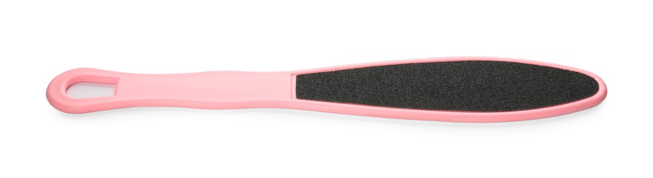 Photo of Pink foot file on white background. Pedicure tool