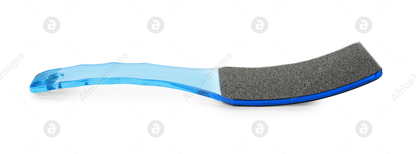 Photo of Blue foot file on white background. Pedicure tool