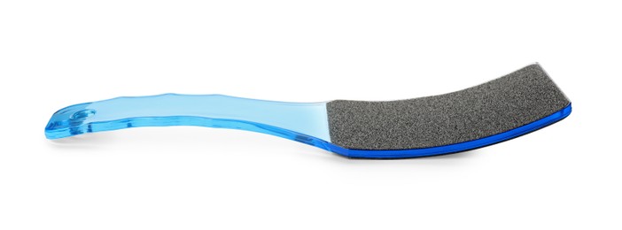 Photo of Blue foot file on white background. Pedicure tool