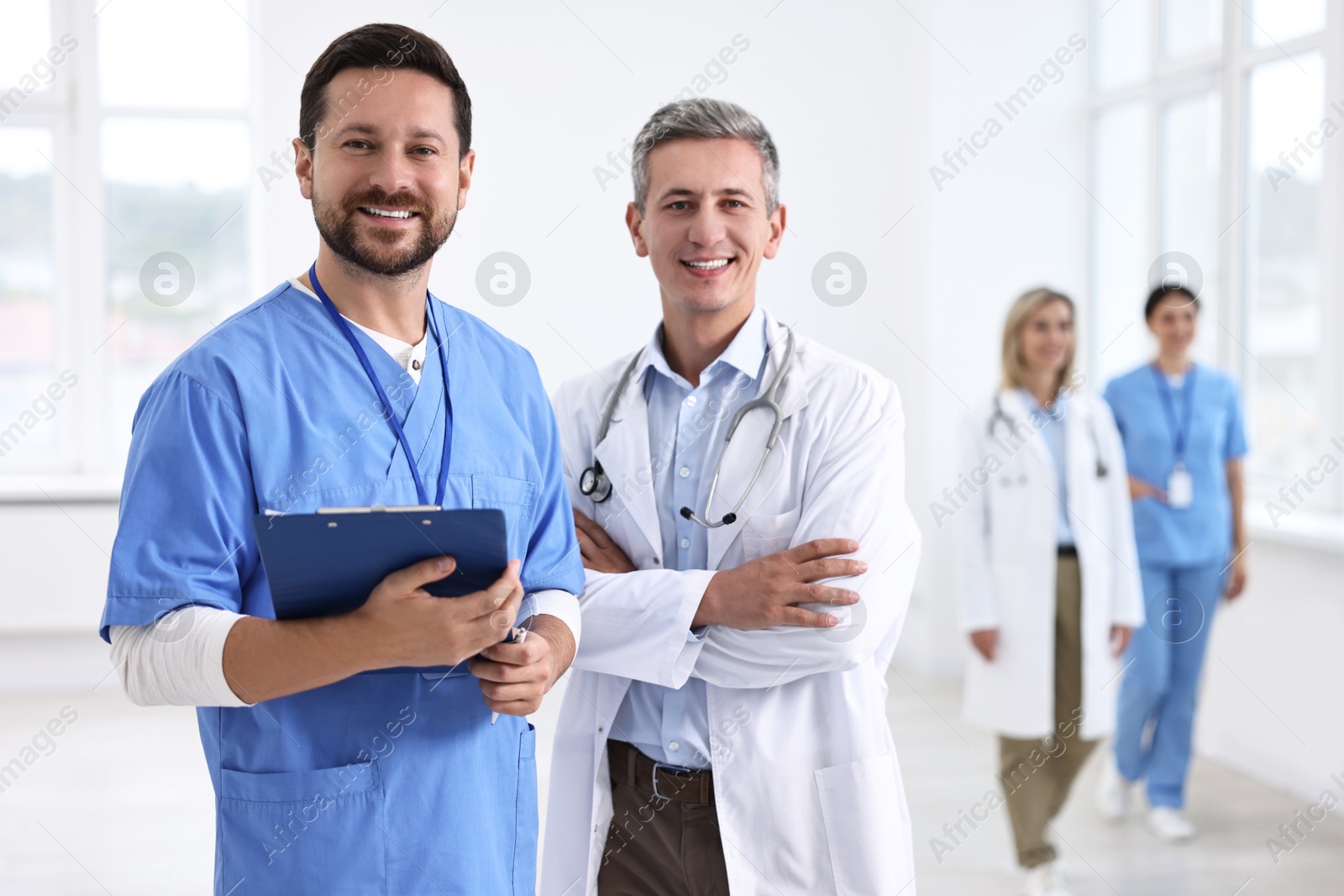 Photo of Healthcare workers in hospital, selective focus. Medical service