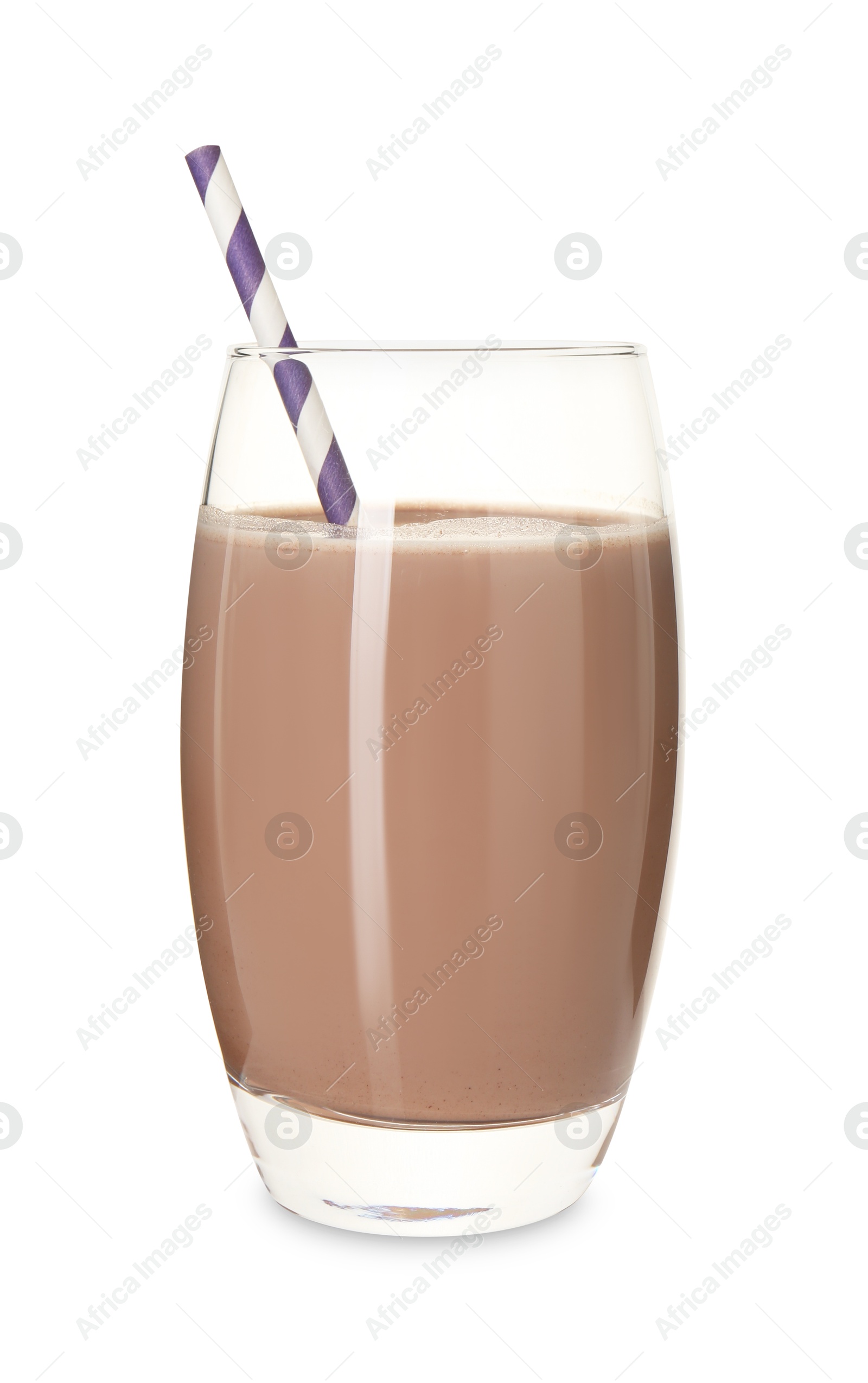 Photo of Delicious protein shake in glass isolated on white