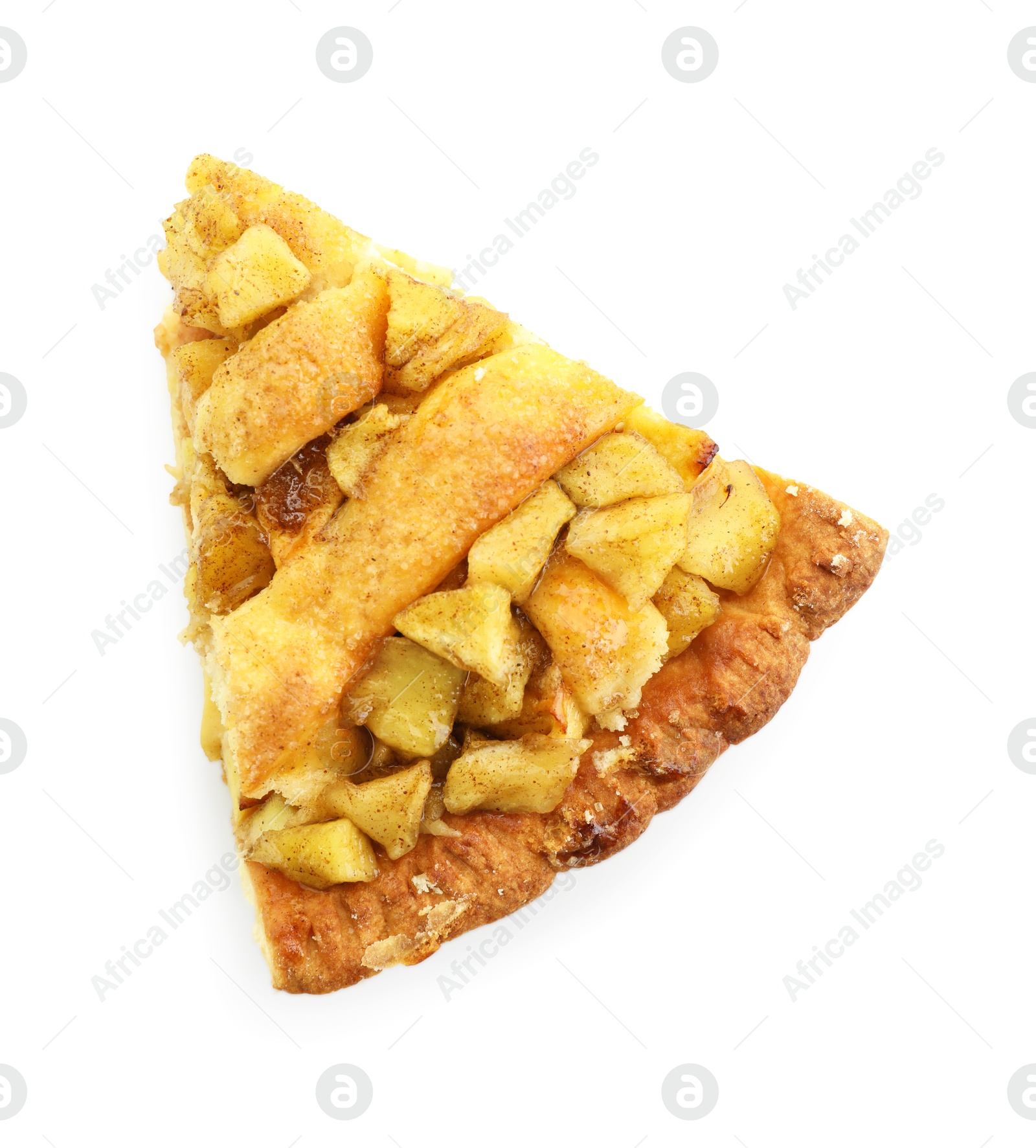 Photo of Slice of homemade apple pie isolated on white, top view