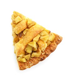 Photo of Slice of homemade apple pie isolated on white, top view