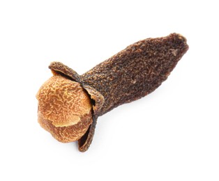 Photo of Aromatic spice. Dry clove bud isolated on white, top view