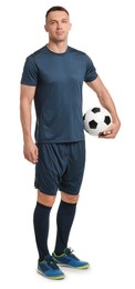 Football player with soccer ball on white background