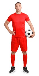 Football player with soccer ball on white background