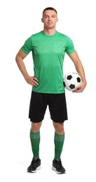 Photo of Football player with soccer ball on white background