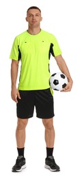 Football player with soccer ball on white background