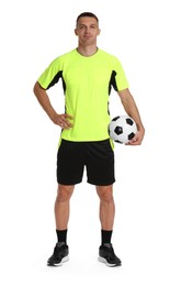 Football player with soccer ball on white background