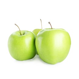 Photo of Three fresh green apples isolated on white