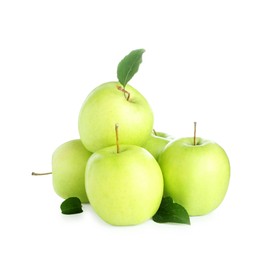 Many fresh green apples isolated on white