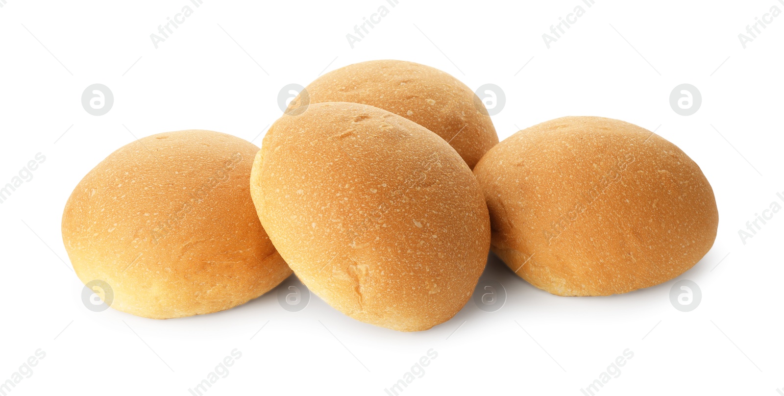 Photo of Many fresh tasty buns isolated on white