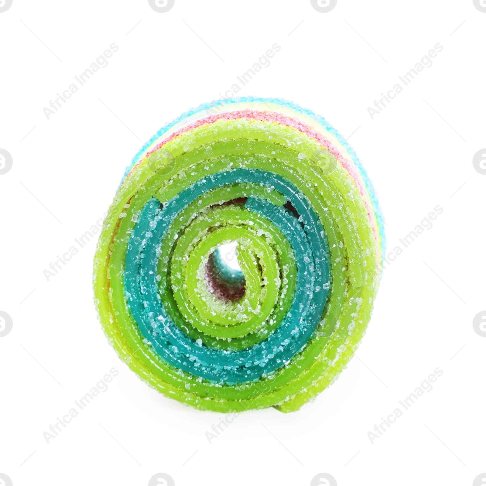 Photo of Tasty rainbow sour belt isolated on white