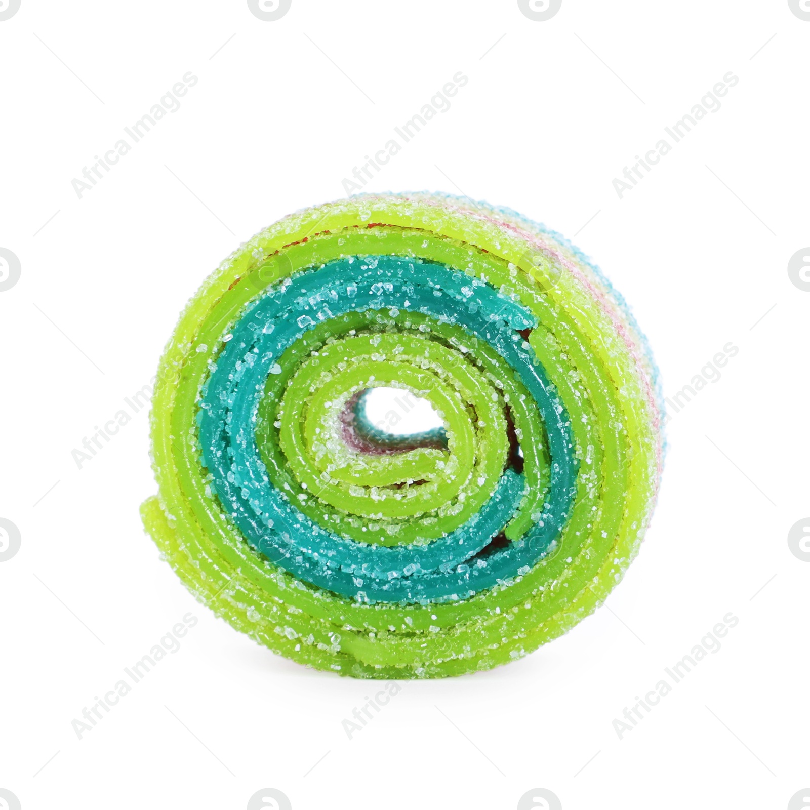 Photo of Tasty rainbow sour belt isolated on white