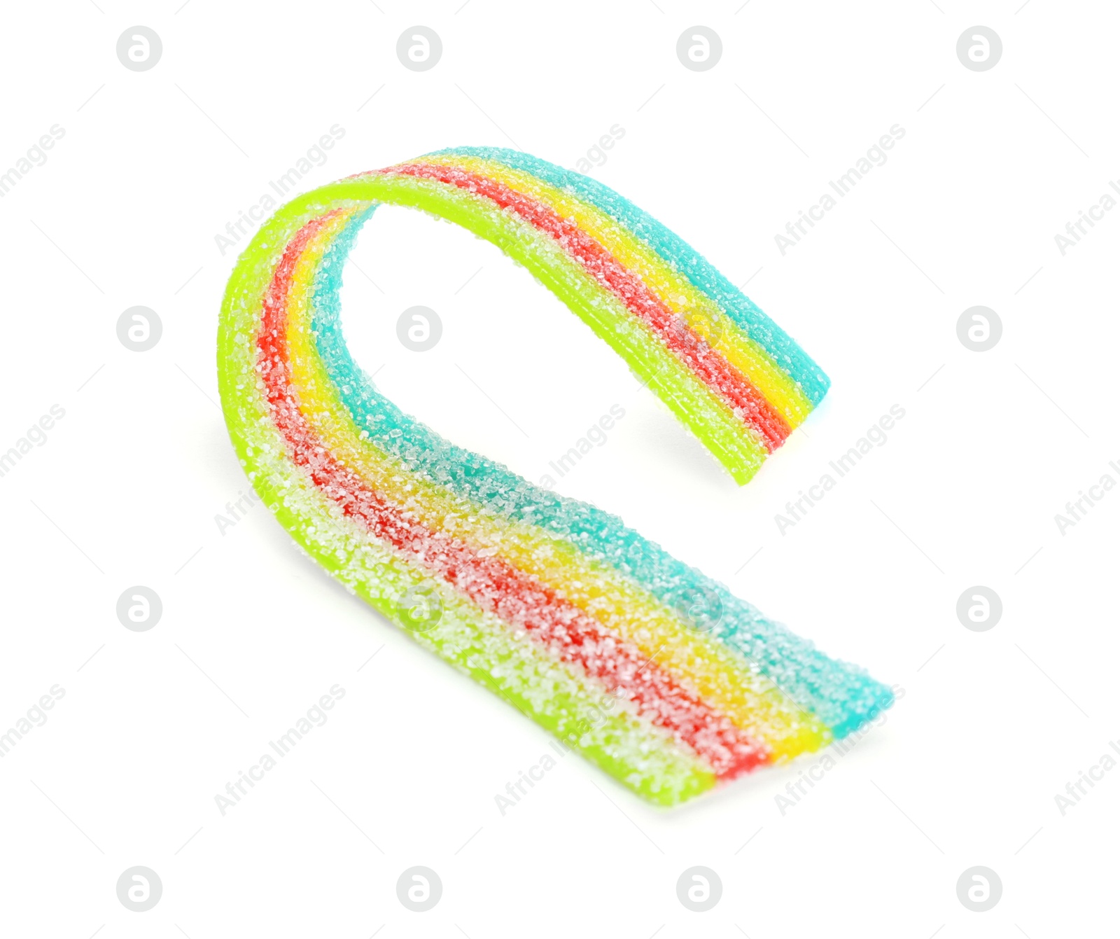 Photo of Tasty rainbow sour belt isolated on white