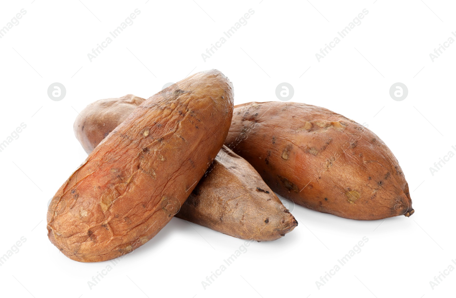 Photo of Tasty cooked sweet potatoes isolated on white