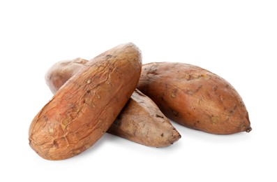 Photo of Tasty cooked sweet potatoes isolated on white