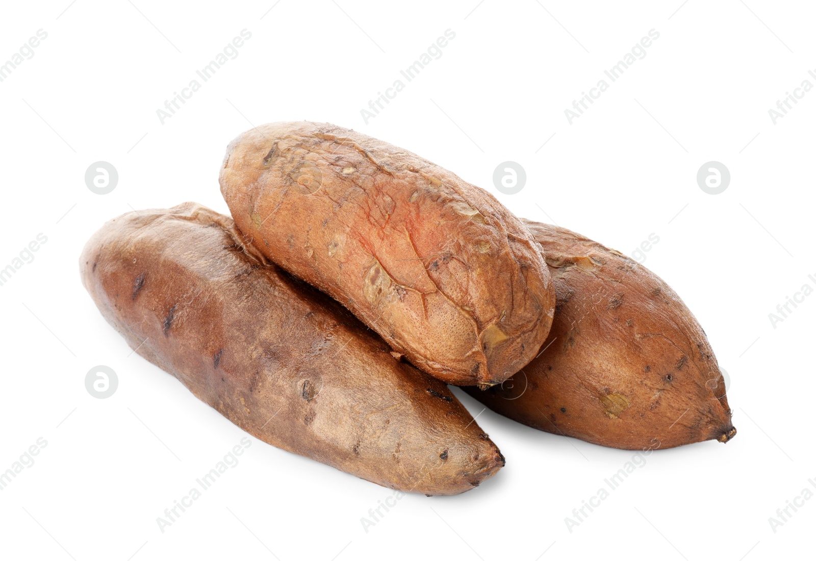 Photo of Tasty cooked sweet potatoes isolated on white