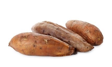 Photo of Tasty cooked sweet potatoes isolated on white