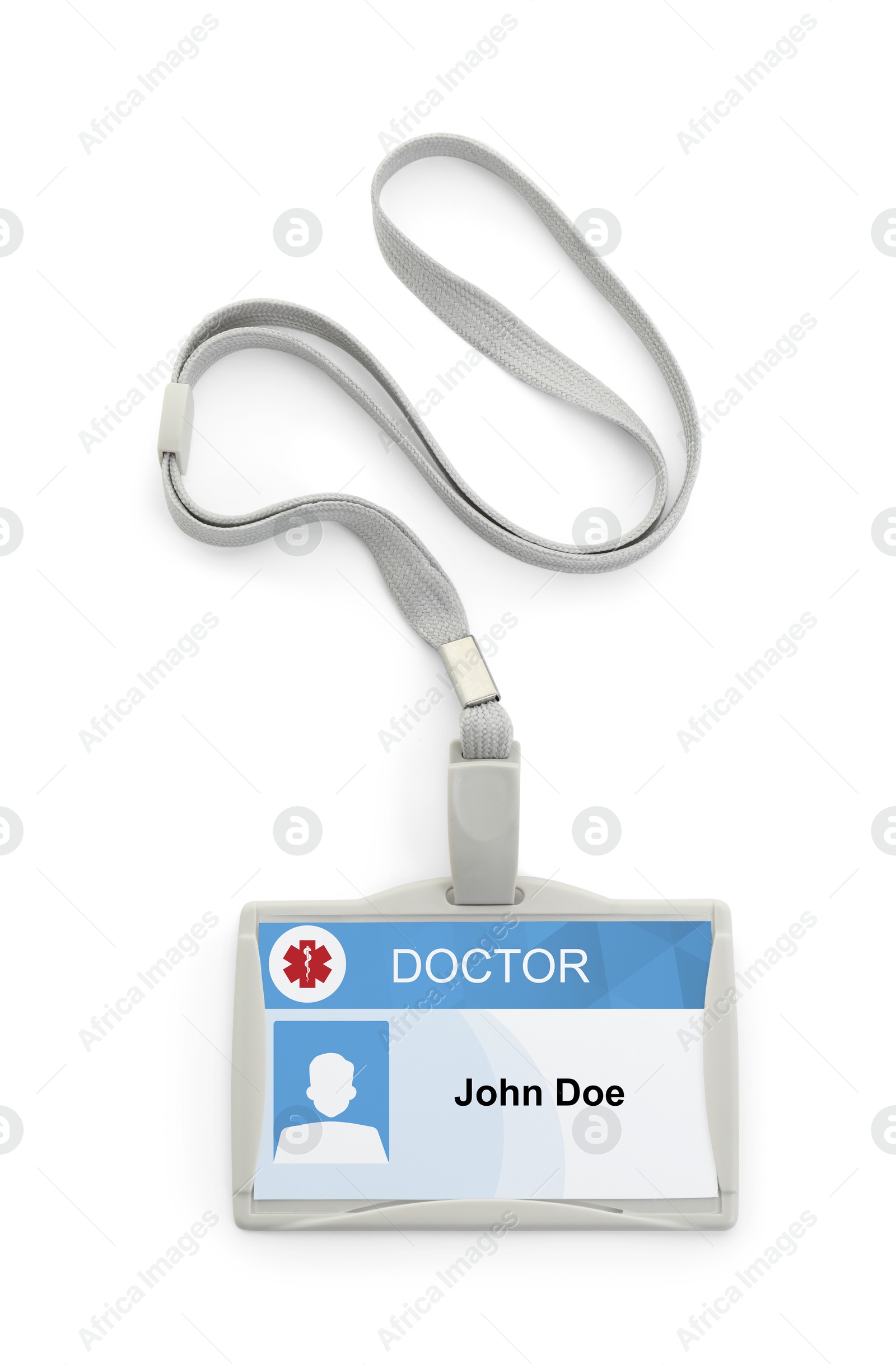 Image of Doctor's badge with string on white background