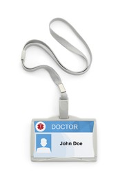 Image of Doctor's badge with string on white background