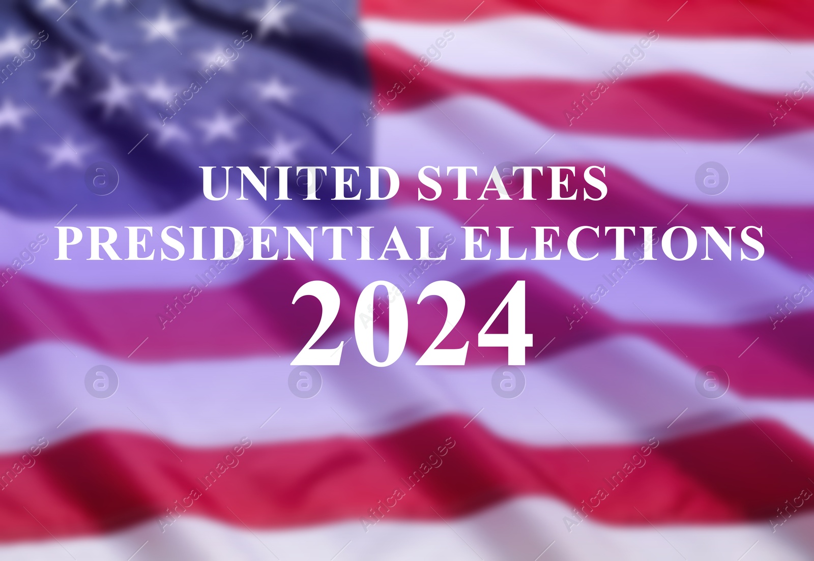 Image of 2024 United States presidential elections text against blurred American flag