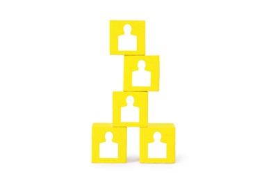 Image of Human resource. Stacked yellow cubes with human icons on white background