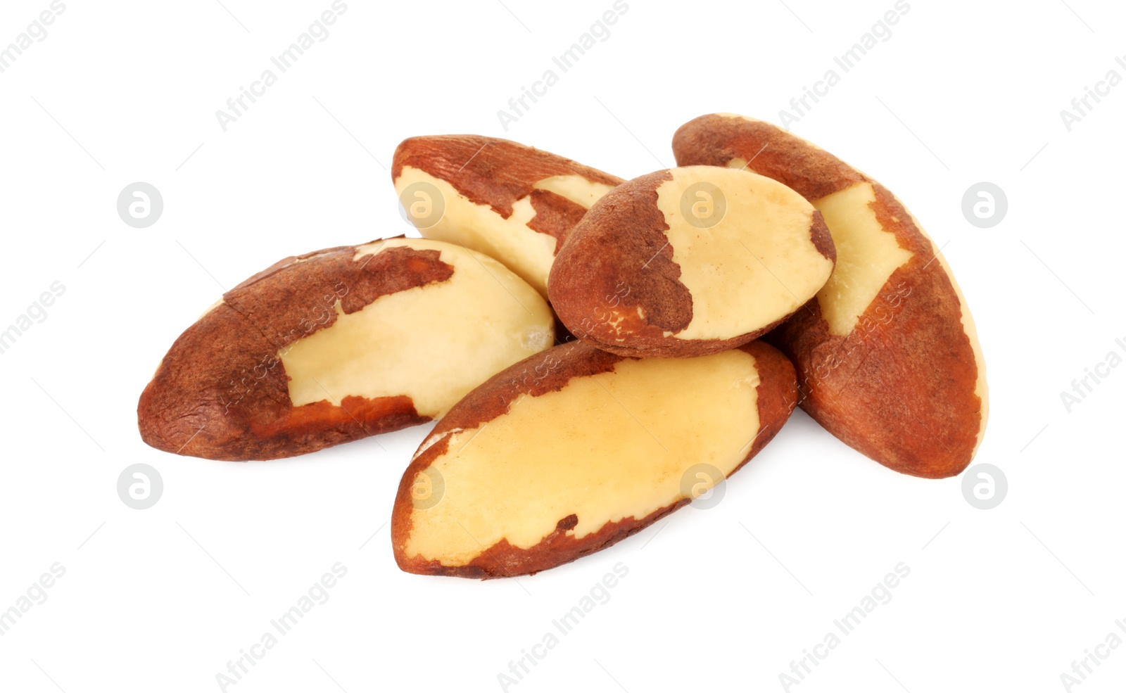 Photo of Tasty Brazil nuts isolated on white. Healthy snack