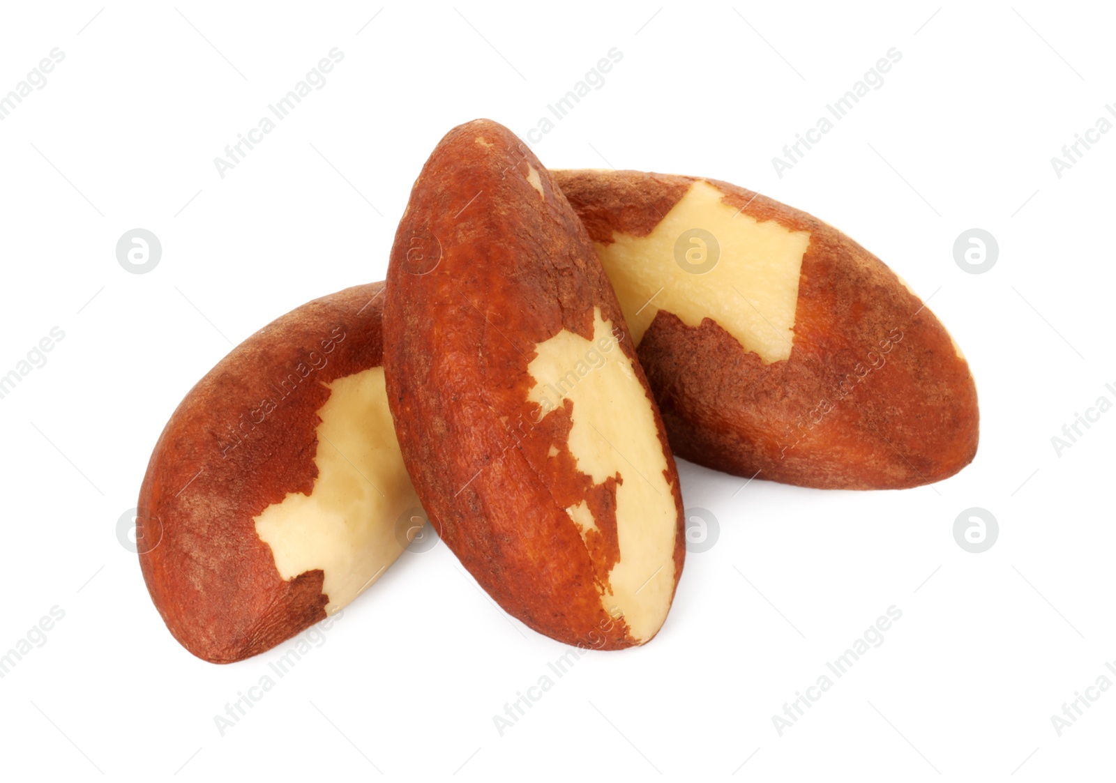 Photo of Tasty Brazil nuts isolated on white. Healthy snack