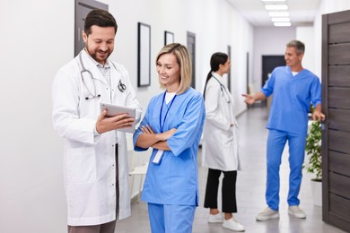 Photo of Healthcare workers in hospital, selective focus. Medical service