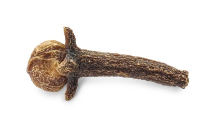 Photo of Aromatic spice. Dry clove bud isolated on white, top view