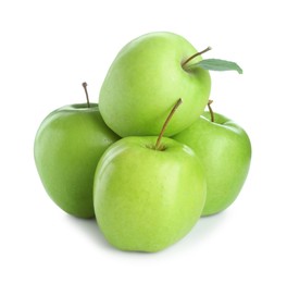 Photo of Many fresh green apples isolated on white