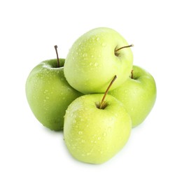 Photo of Many fresh green apples isolated on white