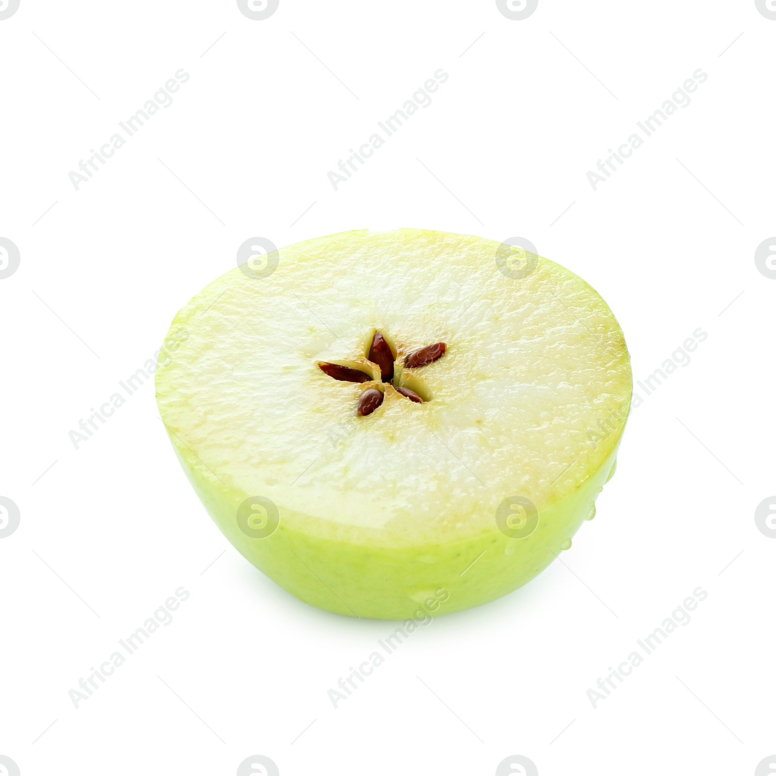 Photo of Half of fresh green apple isolated on white