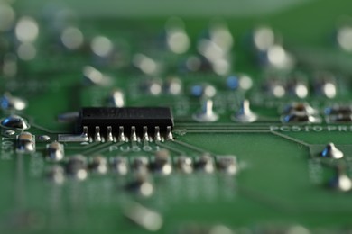 Photo of Computer circuit board, macro view. Electronic engineering