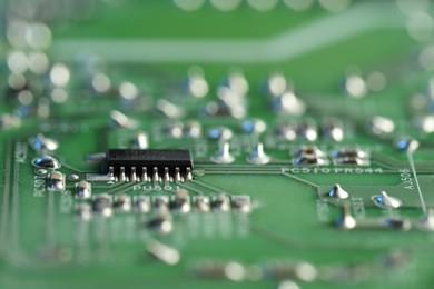 Photo of Computer circuit board, macro view. Electronic engineering