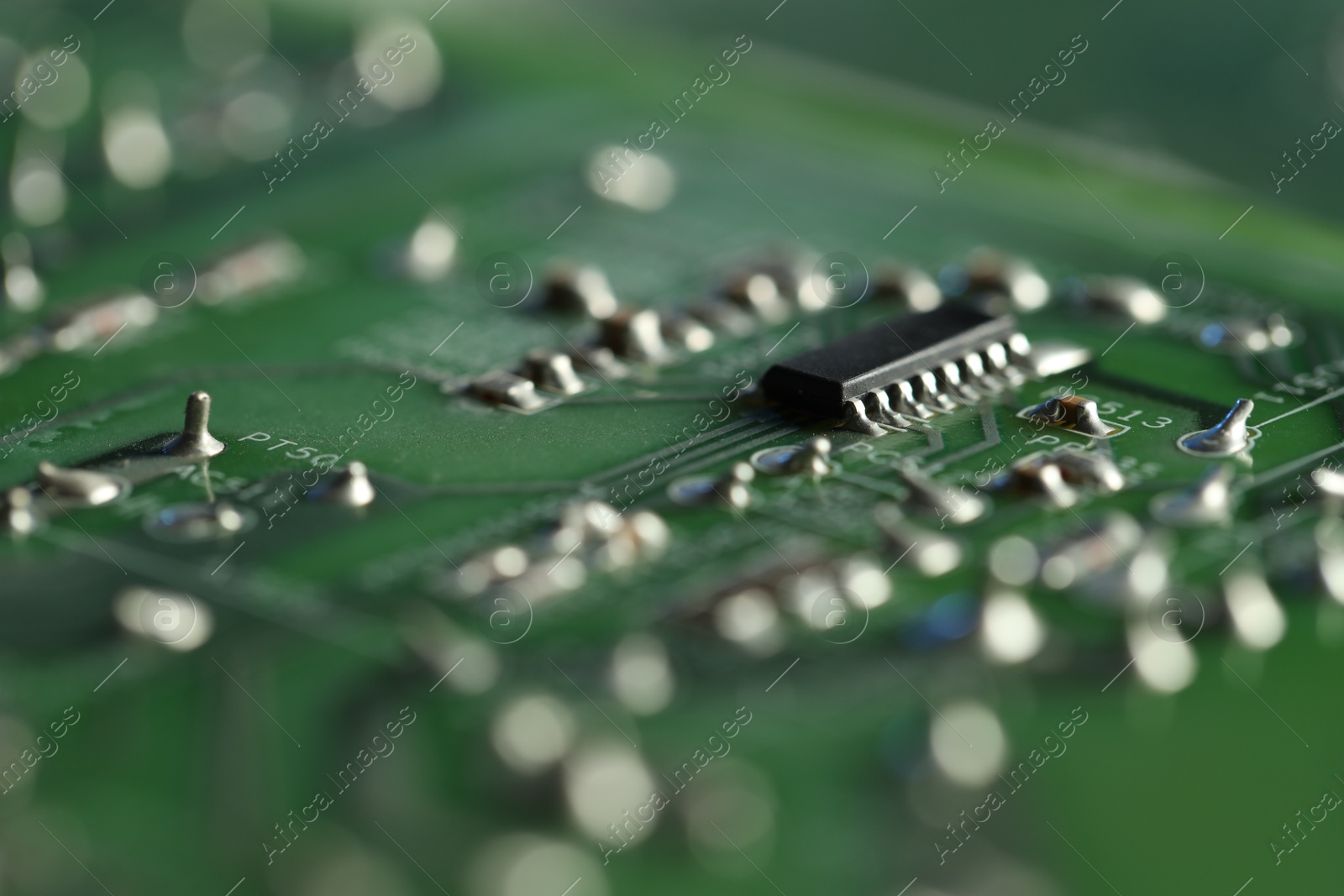 Photo of Computer circuit board, macro view. Electronic engineering